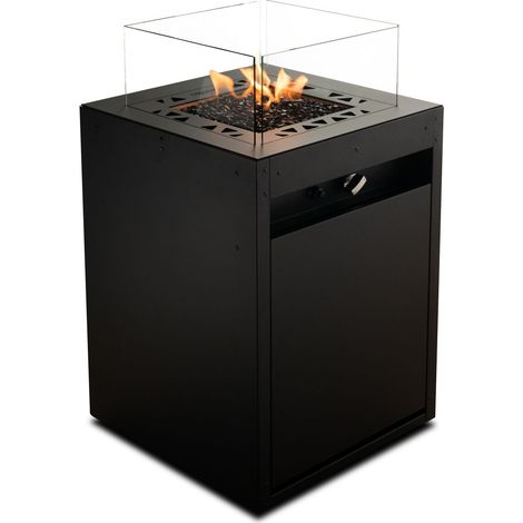 Planika - Square - elemento decorativo para jardín - chimenea de gas para exterior y mesa de jardín en un solo elemento - compartimento interno para bombona de gas - resistente a la intemperie