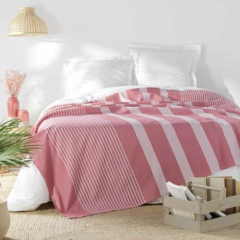 Couvre lit 2 personnes 240 x 260 cm coton/polyester tisse adele Rose