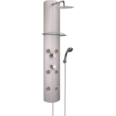 Valentin – Colonne de douche hydromassante thermostatique – Aluminium anodisé – Pomme de tête 200 mm – Douchette 3 jets – Flexible 1,75 m