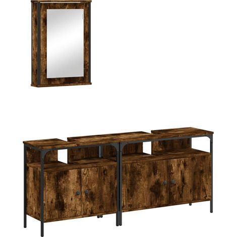 Maison Exclusive - 3-tlg. Badmöbel-Set Räuchereiche Holzwerkstoff