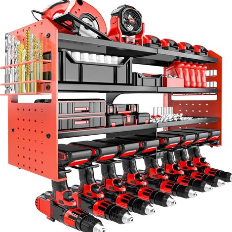 Organisateur d'outils électriques à fixation murale, support de rangement d'outils électriques en métal avec porte-tournevis, étagères de rangement d'outils de garage avec porte-tournevis (1/5)