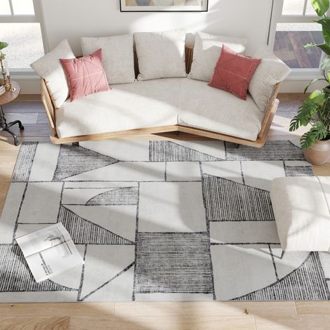 Moderner, rutschfester Teppich mit geometrischem Muster, mehrfarbiges Polyester, 230 x 160 x 0,7 cm
