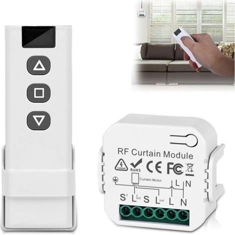 Kit de commande de volet roulant sans fil : Commande du moteur de volet roulant par télécommande RF + module récepteur, portée jusqu'à 100 m, interrupteur radio pour volets roulants, stores (1/4)