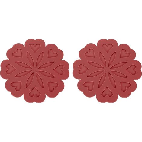 Lot de 2 dessous de plat en silicone à motif floral - Protection de table résistante à la chaleur pour comptoir, plats chauds, casseroles et poêles - Bordeaux (1/5)