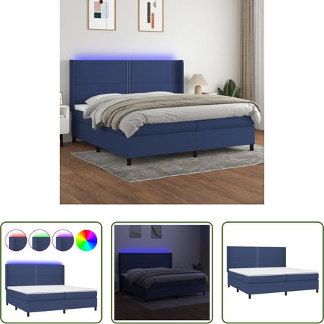 Sommier tapissier - Sommier à lattes de lit matelas LED Bleu 200x200 cm Tissu (1/5)