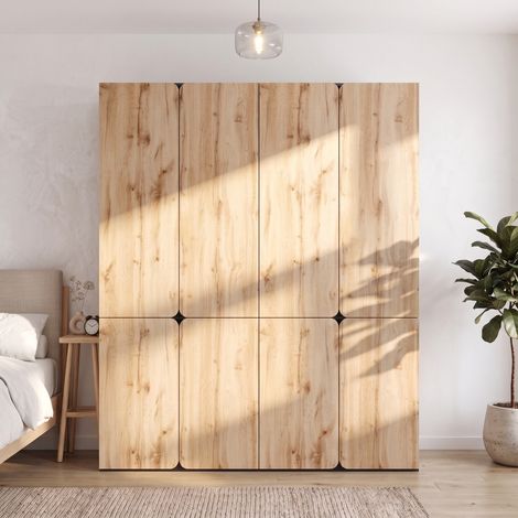 Armoire Penderie 180x50x200 cm Dressing avec 8 Portes Battantes, 2 Tringles et 6 Tiroirs Meuble de Rangement pour Chambre, Aspect Chêne et Noir (1/5)