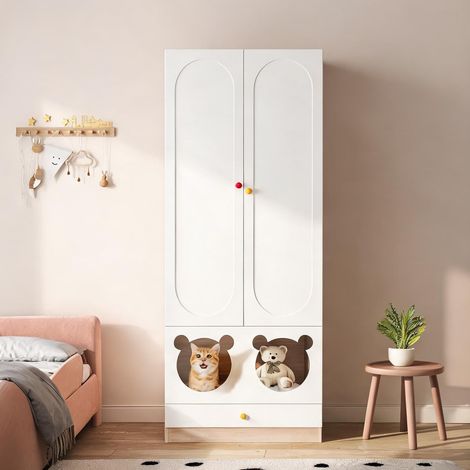 Armoire-penderie coloris natural blanc en MDF 80 x 50 x 200 cm (1/5)