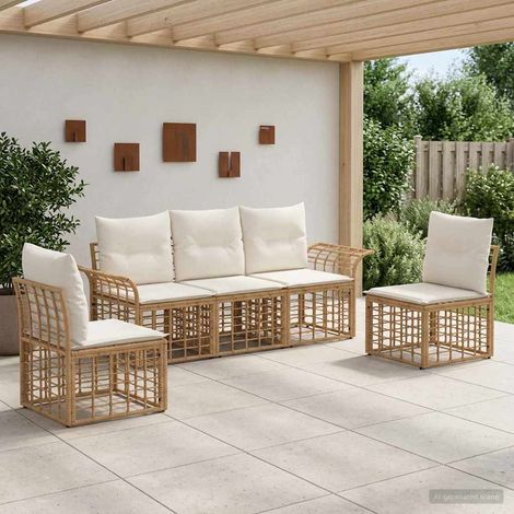 vidaXL  Outdoor Sofa Set  5 pcs Natural and Cream White Poly Rattan