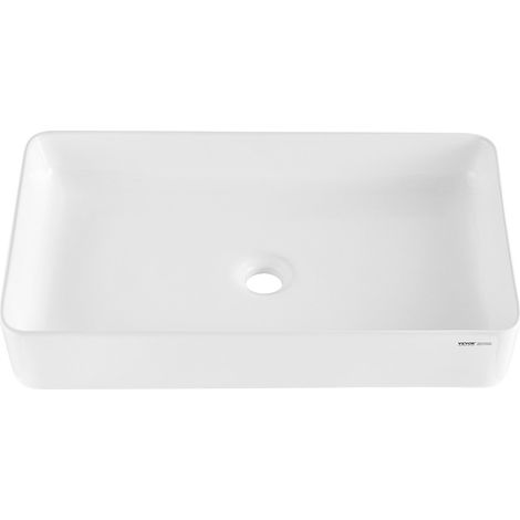 Lavabo de Vasque Rectangulaire 24"x13.8" en Céramique Blanche, Style Moderne, Éclatant et Élégant, pour Salle de Bains, Hôtel, Toilettes, Camping-Car (1/5)