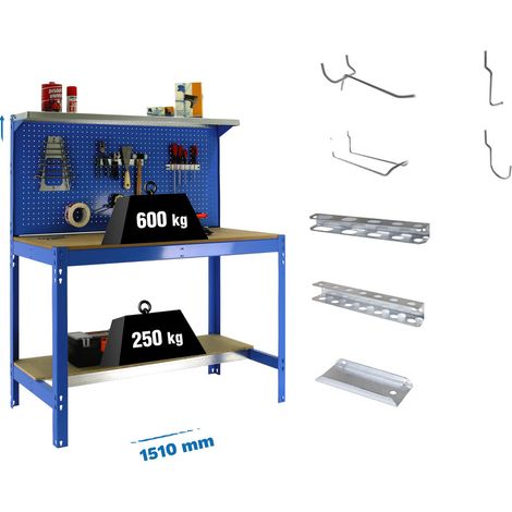 Simonrack Banco da Lavoro Blu e Legno Robusto