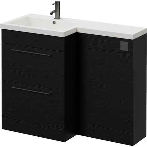 Napoli 460 Nero Oak 1100mm 2 Drawer Vanity Unit Toilet Suite with Left Hand Square Lucia Basin - 1100mm - Gunmetal Grey 320mm HandleWithout Kingston Toilet Pan