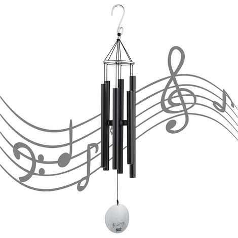 6 Röhren Windspiele zum Aufhängen, Furin-Haken, Dekoration, Natur, melodiös, elegant, für den Garten, Zuhause, Geschenk, Schwarz, 95 cm (1/5)