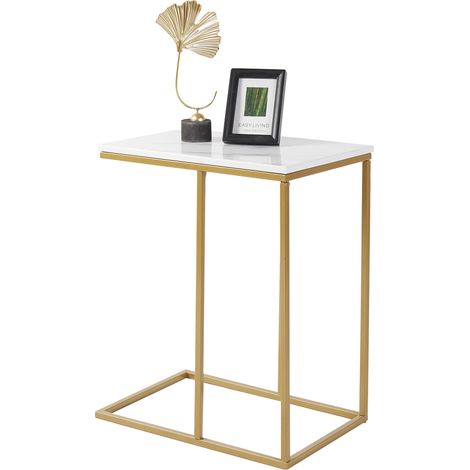 Table Basse Marbre - Table d'Appoint Carrée Scandinave Table de Chevet - Un Atout Gain de Place pour Salon Chambre Bureau - 45x30x55cm - Blanc et Doré