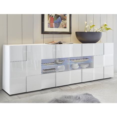 Buffet bas design laqué blanc 2portes-4 tiroirs 240cm MADO (1/5)