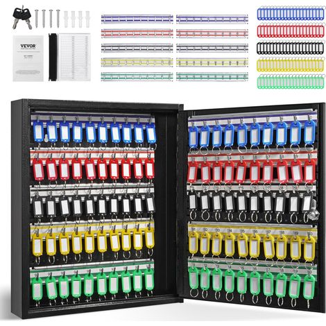 VEVOR Armadietto Portachiavi 100 Ganci Cassetta di Sicurezza Portachiavi in Acciaio da Parete 38x8,4x45 cm, Armadietto Portachiavi con Serratura con 100 Etichette per Garage Officina Hotel Albergo (1/5)
