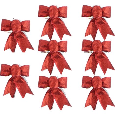 Lazo Navidad - Lazo Decorativo para Árbol de Navidad - 15 x 15 cm - Para Adornos, Regalos y Fiesta - 8 Unidades (1/5)