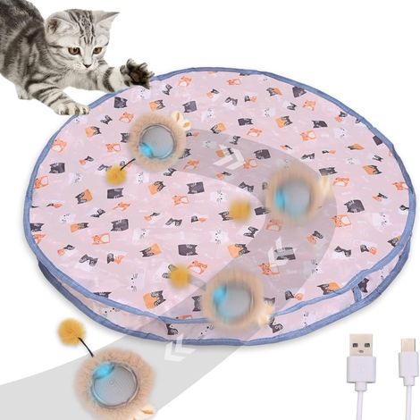 Tapis de jeu interactif pour chat, balle à roulement rapide, cache-cache activé par mouvement (71 cm)
