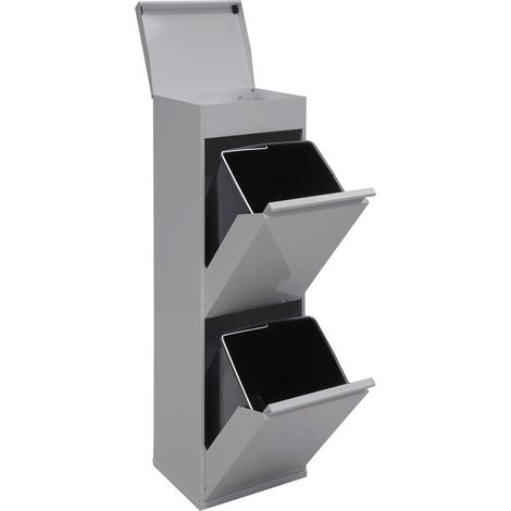 Arregui – Poubelle tri sélectif 2 seaux 34L en acier – Système d’ouverture basculant – Plateau supérieur multifonction – CR222B