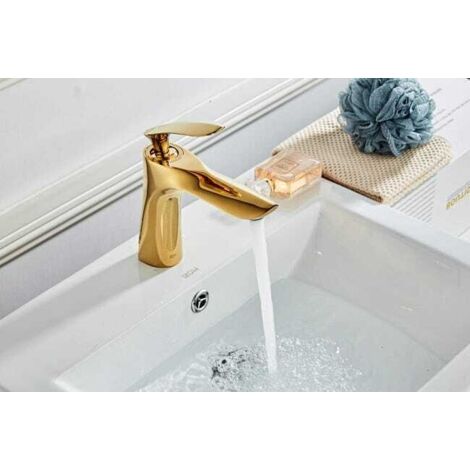 Robinet de lavabo pour salle de bain Mitigeur en laiton Fini or chrome doré Mitigeur avec lavabo (1/4)