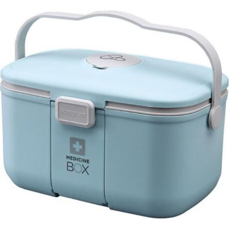 Boite a pharmacie, Boite pharmacie rangement portable 2 couche, avec poignée, grande capacité, Boîte à pharmacie de rangement, pour la Maison, l'extérieur(Bleu) (1/5)
