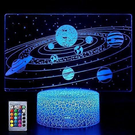 3D-Nachtlicht für Kinder, Weltraumgeschenk, 3D-Illusionslampe mit 16 wechselnden Farben und Fernbedienung