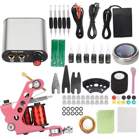 Coil Tattoo Machine Kit Power Power Supply Foot Pedal Practice Pigment Beginner Tattoo Tool Set (90‑265V)US Plug (1/5)