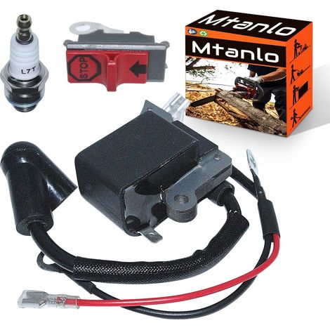 Bobine d'allumage avec bougie Tronçonneuse de remplacement pour Husqvarna 36 41 136 137 141 142 Jonsered CS2234 2234S 2238 2238S McCulloch CS340 CS380 530039239 545063901 (1/5)