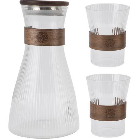 Bedside carafe with lid and 2 glass cups, high borosilicate glass pitcher for coffee juice, heat and cold resistant, 1600ml 300ml (1/5)
