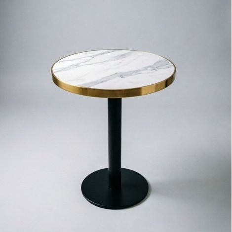Table d’appoint ronde moderne avec plateau effet marbre UV et structure en acier inox doré, Ø60 cm (1/5)