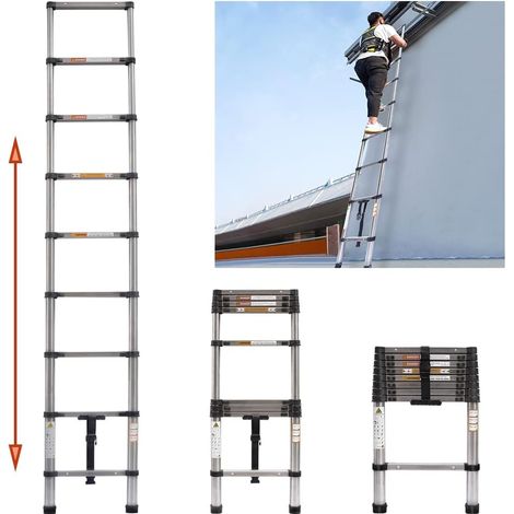 Ladders Extendable Telescopic 8.5FT/ 2.6M Ladder Heavy-Duty Multi Purpose Straight Attic Loft Ladder Portable Folding Stainless Steel Ladders (1/5)