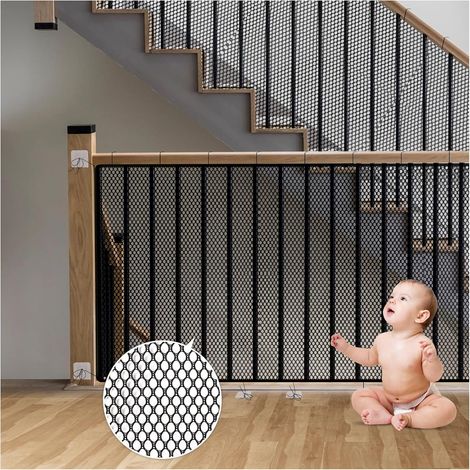 Filet de protection pour escalier, 6 m x 0,9 m, noir, pour enfants, bébés, chats, jouets, en polyester, résistant aux intempéries et aux tractions, facile à installer et à ranger (1/5)