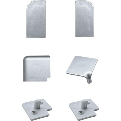 Accessoires de Joint Couleur Aluminium pour Dosseret pour Plans de Travail de Cuisine (2 Embouts + Coin intérieur 90° + Coin extérieur 90°) (1/2)
