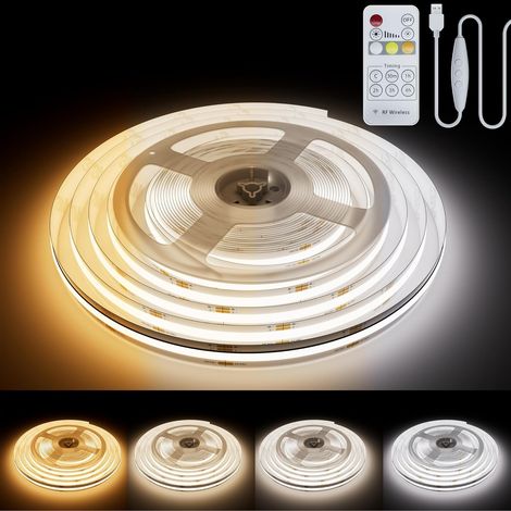 USB Ruban LED COB Blanc CCT Réglable 2M 640LEDs/M, 5V Dimmable 2700K-6500K Bande Lumineuse LED COB CRI90+ Rétroéclairage du moniteur TV, bande lumineuse sous l'armoire pour l'éclairage (1/5)