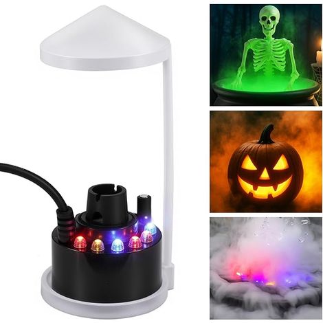 Brumisateur à Ultrasons, Mini Machine à Brouillard avec 12 Lumières LED, Brumisateur Silencieux, Brumisateur 24 V pour étang, Aquarium, Jardin,Citrouille et pot de Sorcière,Prise UE (Noir) (1/5)