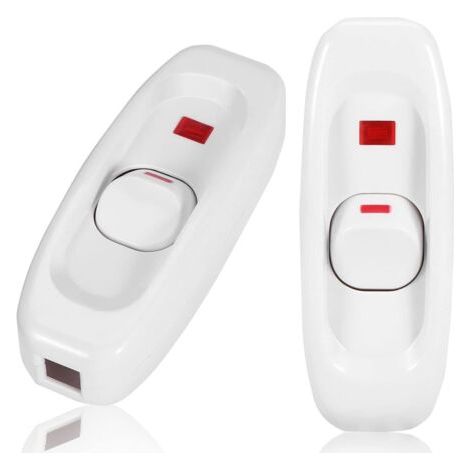 Interrupteur à Touche Basculante, Intermédiaire, Lampe de Chevet, 250V 10A In-Line Lamp ON/OFF Câble Commutateur avec LED Voyant lumineux, Blanc, 2PCS (1/5)