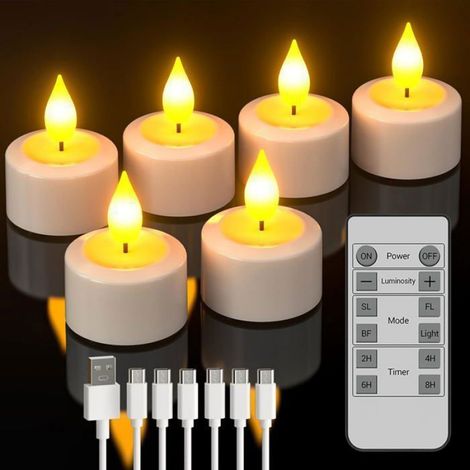 Bougie LED Rechargeable - Flamme Vacillante - Pour Decoration Intérieure Mariage Anniversaire - Lot de 6 (1/5)