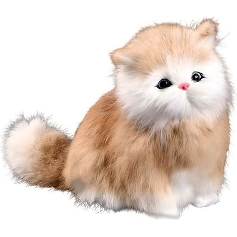 Peluche chat réaliste marron et blanc - Plush - 21cm x 16cm x 9cm