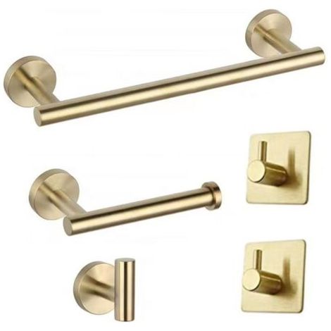 Set salle bain 5 pièces inox 304 or champagne, bordure croisée 40cm, porte-essuie-tout, porte-papier toilette, crochet manteau, porte-serviettes