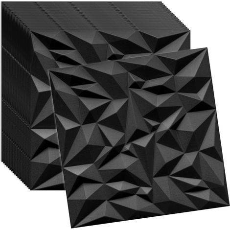 Verdico 3D Wandpaneele Schwarz – Deckenpaneele 50x50 cm – Set 20 Stück (5 m²) – Wandverkleidung innen zum Kleben – leichtes Styropor (1/5)