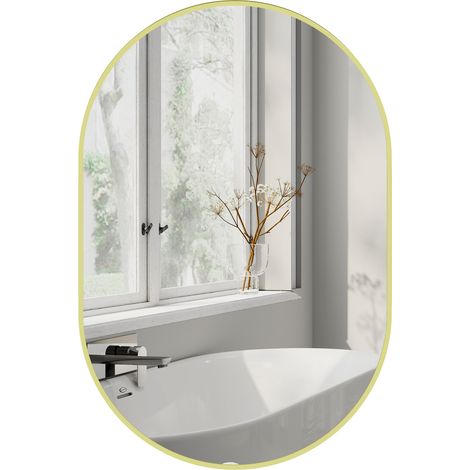 Miroir ovale de salle de bain 60 x 90 cm Miroir décoratif mural avec cadre en aluminium pour le salon, or horizontal ou vertical