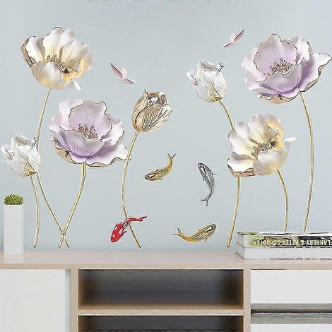 1 ensemble d'autocollants muraux floraux 3D, décoration murale florale pour salon, chambre, bureau, salle de bain, créatifs, amovibles et à faire soi-même. (1/5)