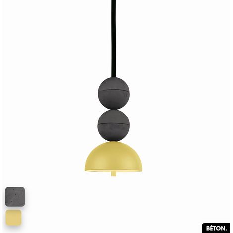 Lampe de suspension en béton - BOSFOR CONCRETE ANTHRACITE - CITRON 2 BALLES LED 14W (1/3)