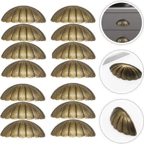14 Stück Muschelgriffe – Messing Türknopf Muschelform – Retro Möbelgriffe für Schranktür, Küchentür