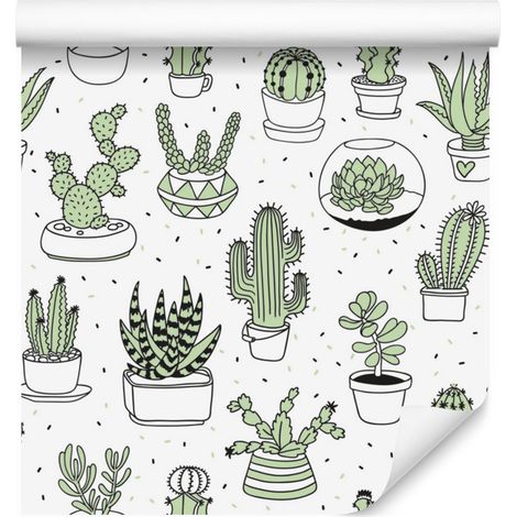 Papier peint cactus style scandinave pour salon et chambre 50x1000 cm (1/5)