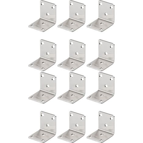 Juego de 12 soportes metálicos, soporte de montaje, soporte de acero inoxidable de alta resistencia, soporte recto en forma de L, conector para muebles, color plata, 4,2 x 4,2 x 4 cm.