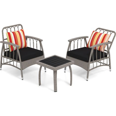 Set da giardino in vimini a 3 pezzi, con schienale regolabile, colore grigio. (1/5)