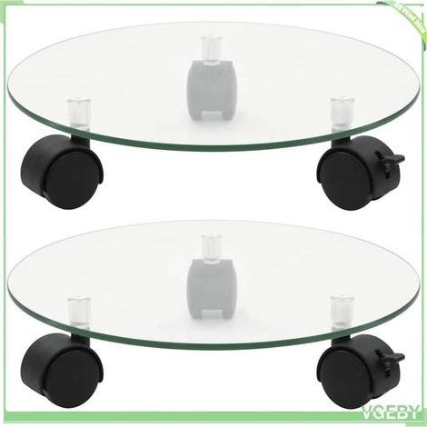 Porte-plantes roulant - FAFEICY - 28 cm Rond - Verre trempé 5 mm - 3 roulettes 360° avec frein - Pack de 2 (1/4)