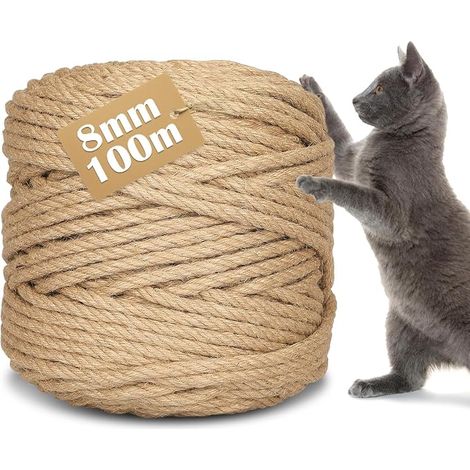 Sisal Rope for Cat Tree 8 mm x 100 m, Natural Hemp Rope for Cat Scratch Pillar, DIY Garden and Home Decoration, Repair and Replacement (1/5)
