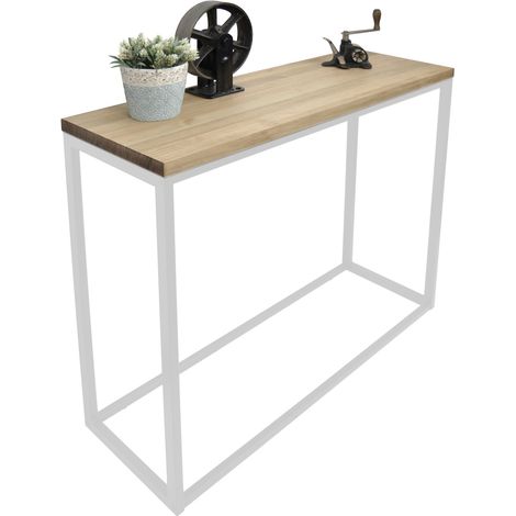 Consola Recibidor iCub Big Wood 120x35x80cm Blanca en madera maciza de pino acabado vintage estilo industrial Box Furniture (1/3)