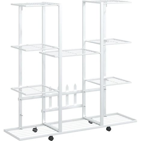Jardinière avec roues design modulable salon jardin 94 x 24 x 91 cm en fer blanc